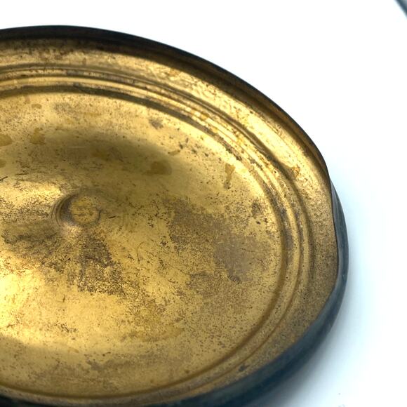 Antique Brass Round Powder Vanity Box Original Old Hand Crafted Engraved Painted - Picture 5 of 9